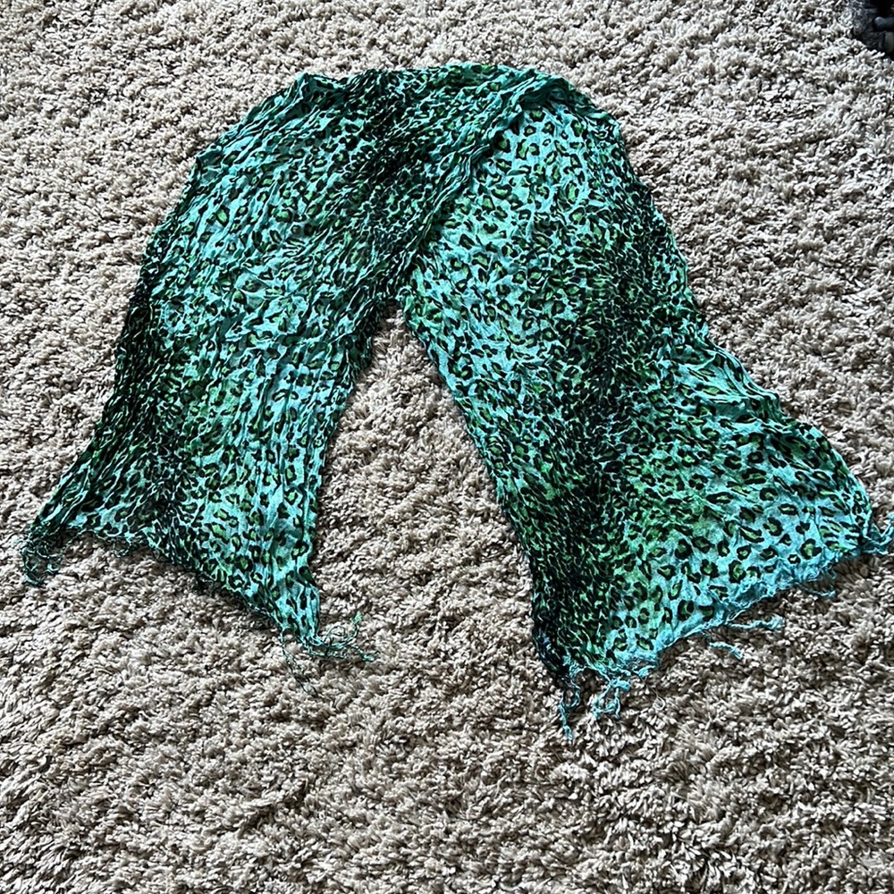 Teal black and green leopard scarf